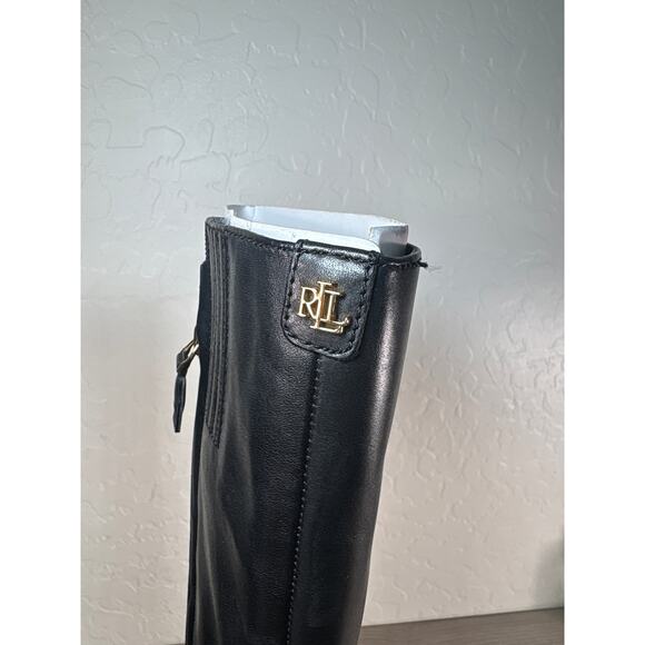 Lauren Ralph Lauren Caelynn II-BO-Tal Black Burnished Calf Heel Boots Women's 7 - Picture 6 of 9
